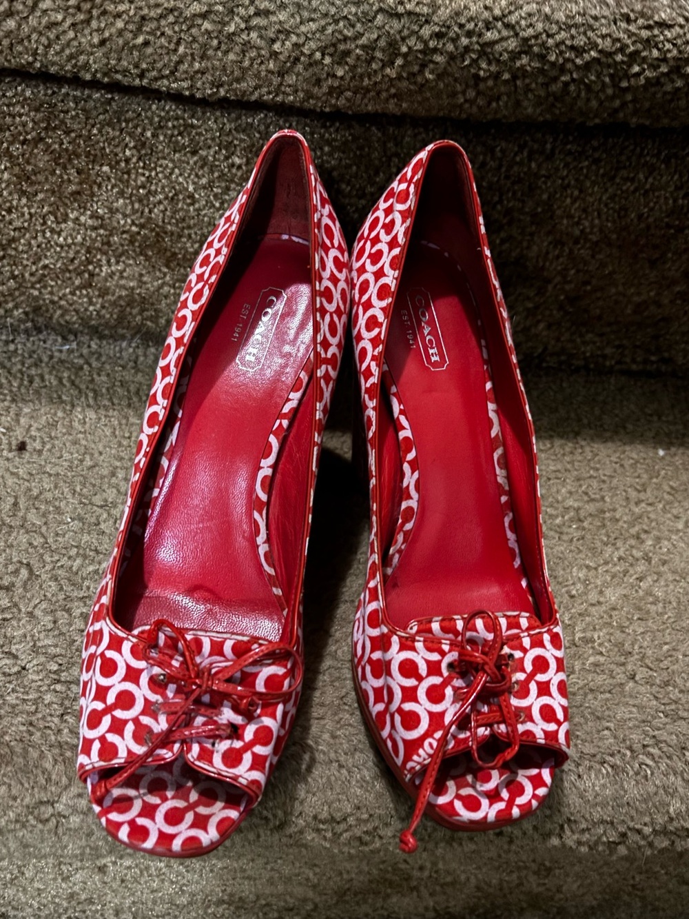 Vintage Coach Red Patterned Women's Heels - Classic Chic